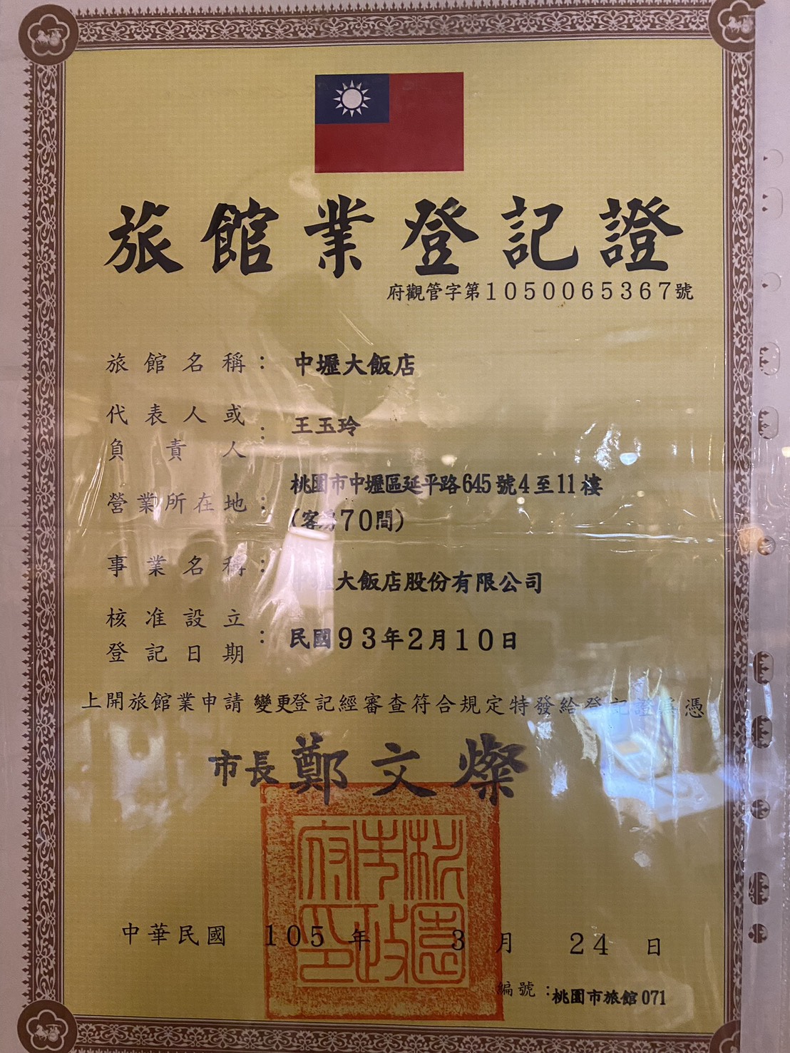 旅館業登記證